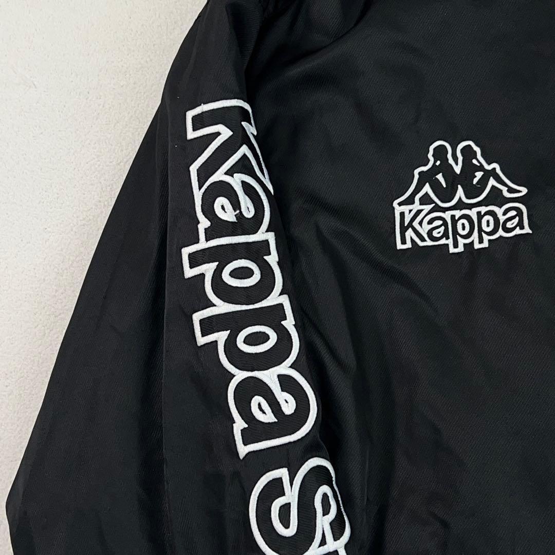 【Kappa】90sヴィンテージ ベンチコート 背面デカロゴ 裏フリース 黒 L