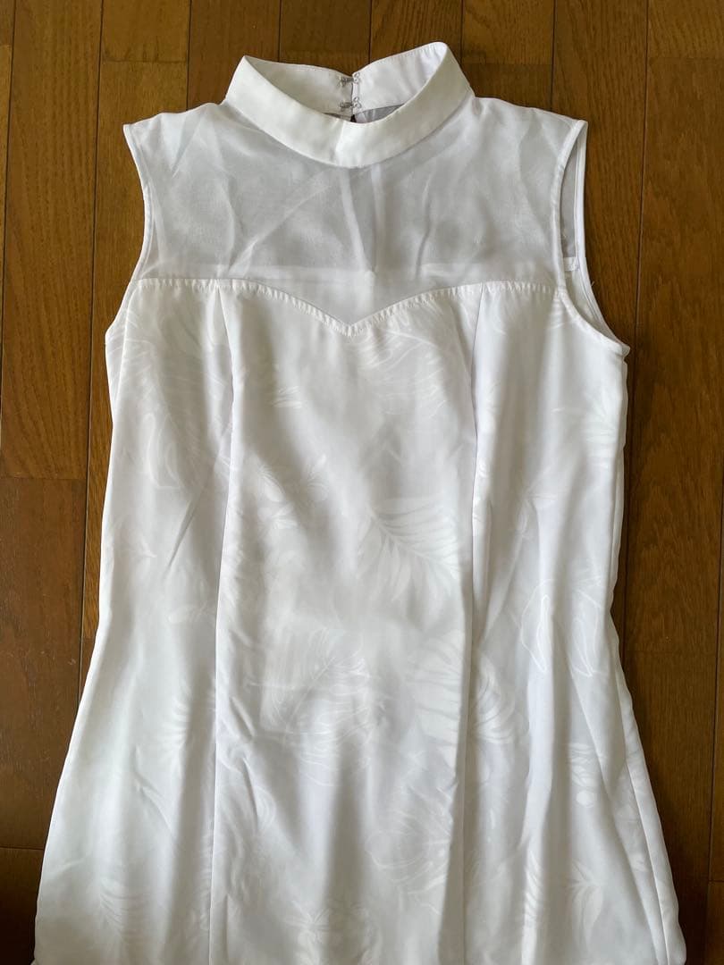 フラダンス　袖無しフォーマルドレス Lサイズ ホワイト　2枚重ねの上品なドレス