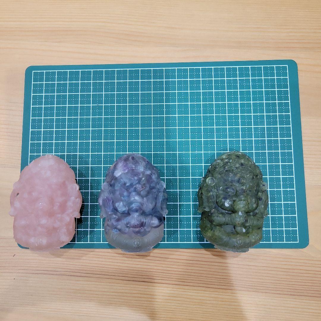 天然石と樹脂のガネーシャの置物 3体セット