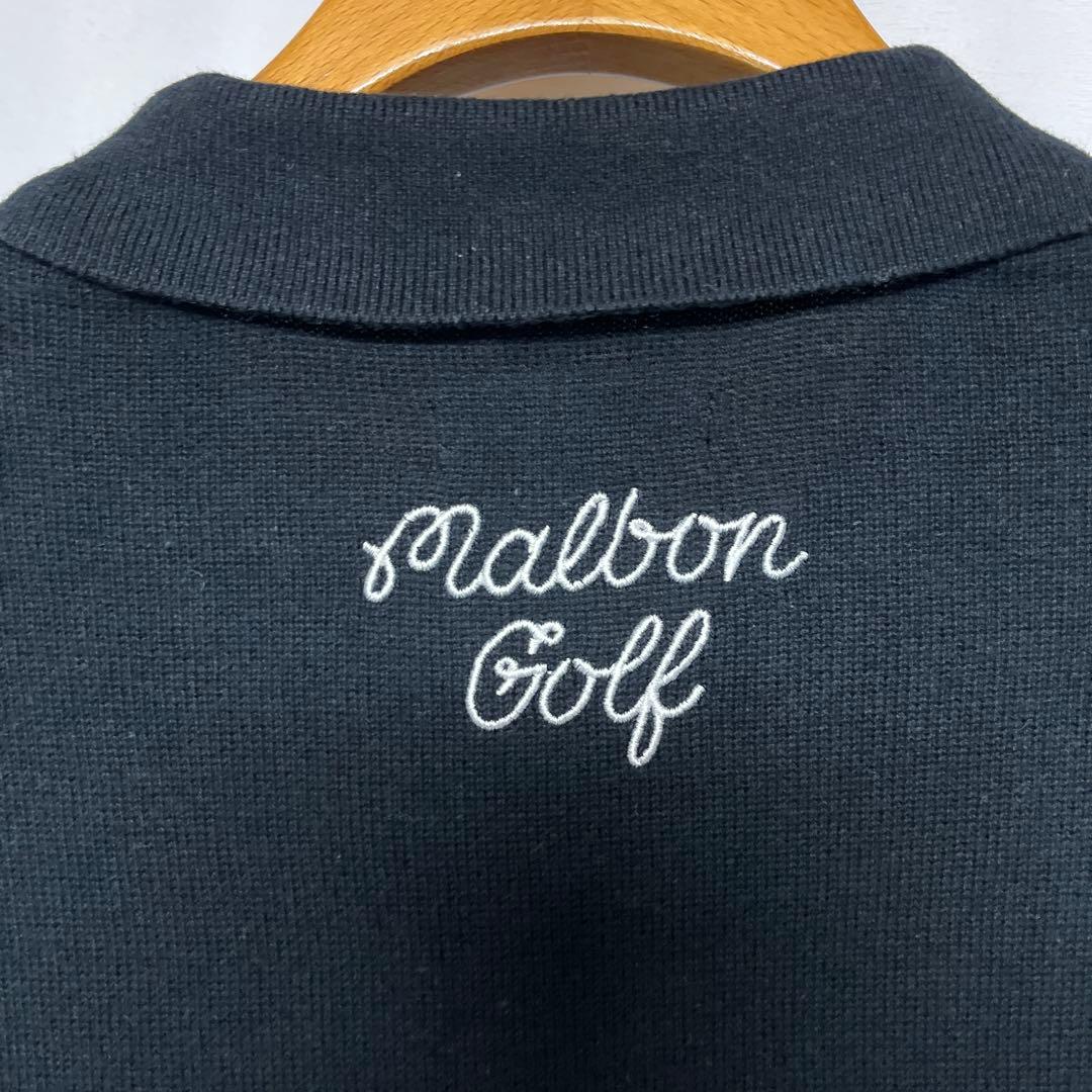Malbon GOLF メンズ ロゴ ニット ポロシャツ 黒S