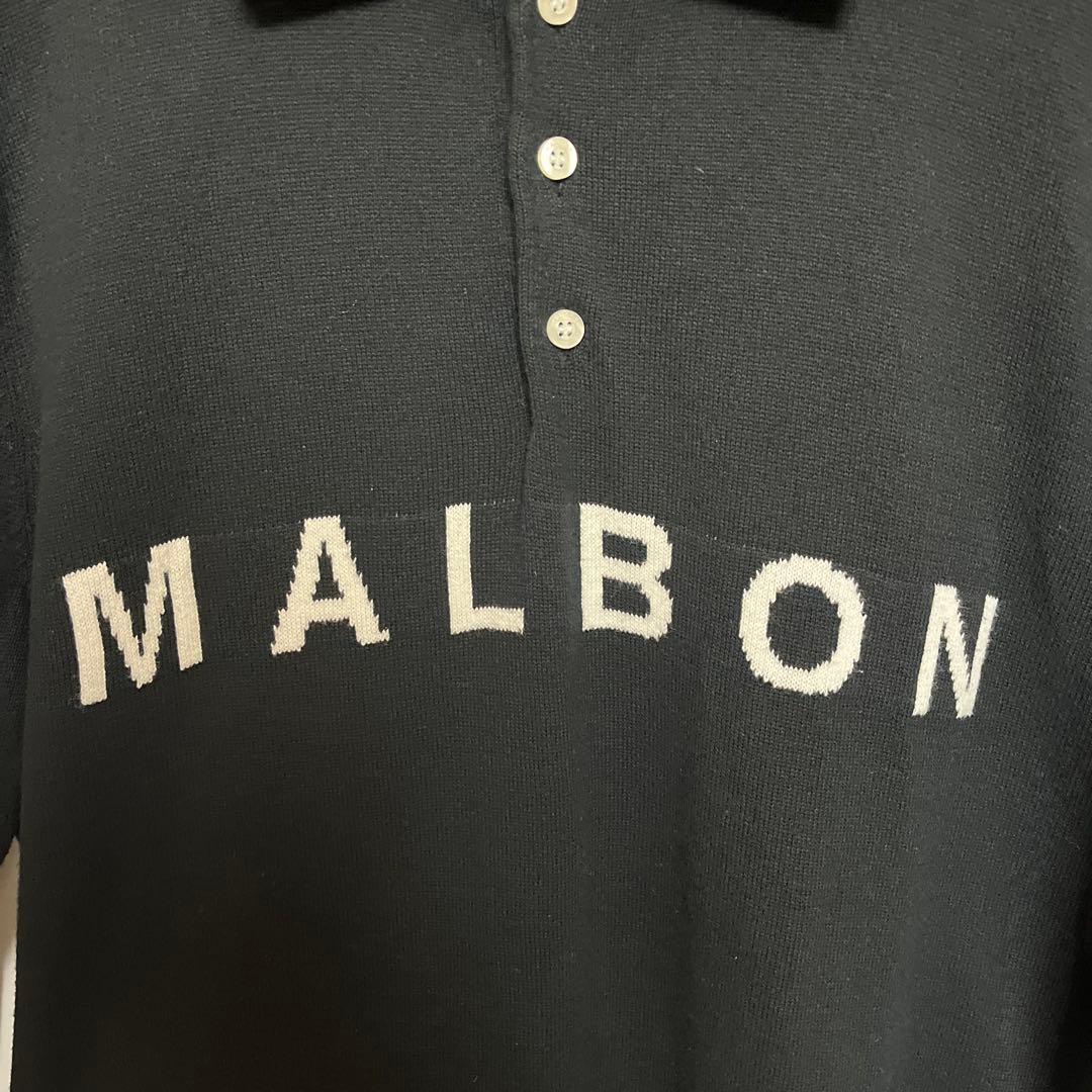 Malbon GOLF メンズ ロゴ ニット ポロシャツ 黒S