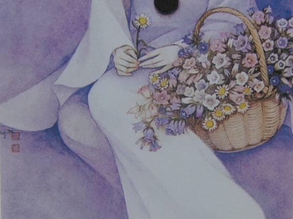 藤田ミラノ、花籠、希少画集画、新品高級額・額装付、状態良好