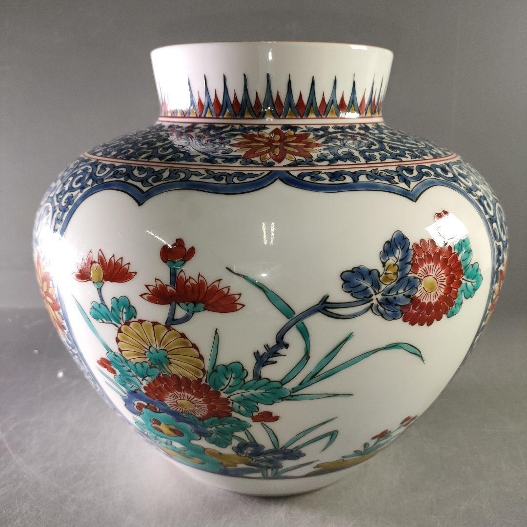 A1235-8/有田焼/弥左衛門 造/色絵染錦花草文花瓶/共箱/花器/花入/花生