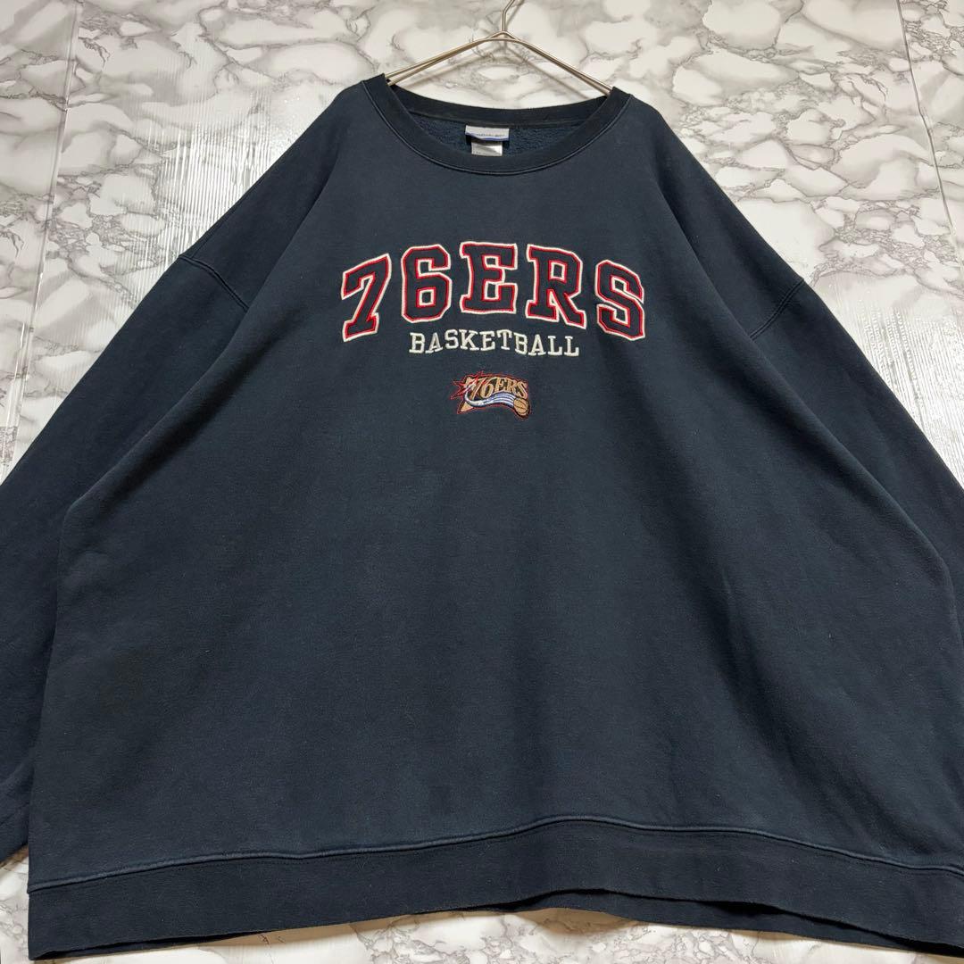 一点物 超ビッグサイズ　Reebok 76ers旧ロゴ刺繍スウェット　ビンテージ