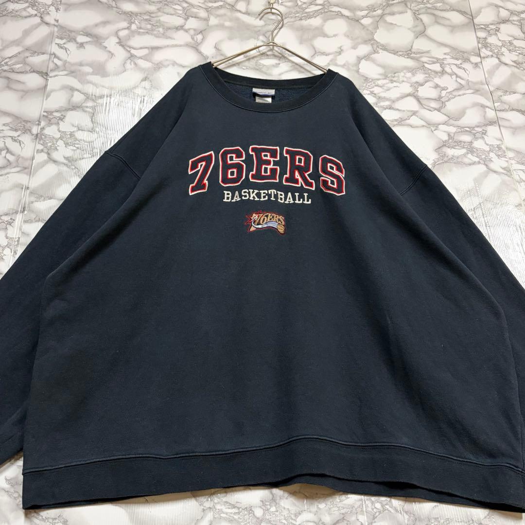 一点物 超ビッグサイズ　Reebok 76ers旧ロゴ刺繍スウェット　ビンテージ