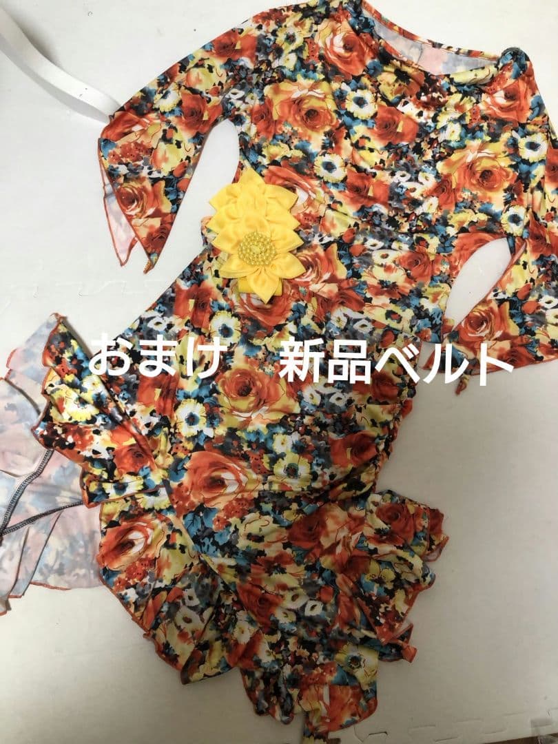 社交ダンス練習着レッスン着パーティ。レイリーナ花柄上下ラテンセットアップドレス