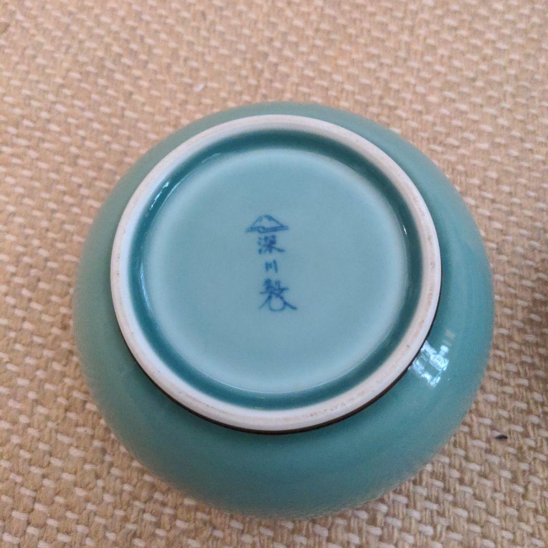 宮内庁御用達有田焼深川製磁　青磁ボンボン菓子入れ　13cm　希少品