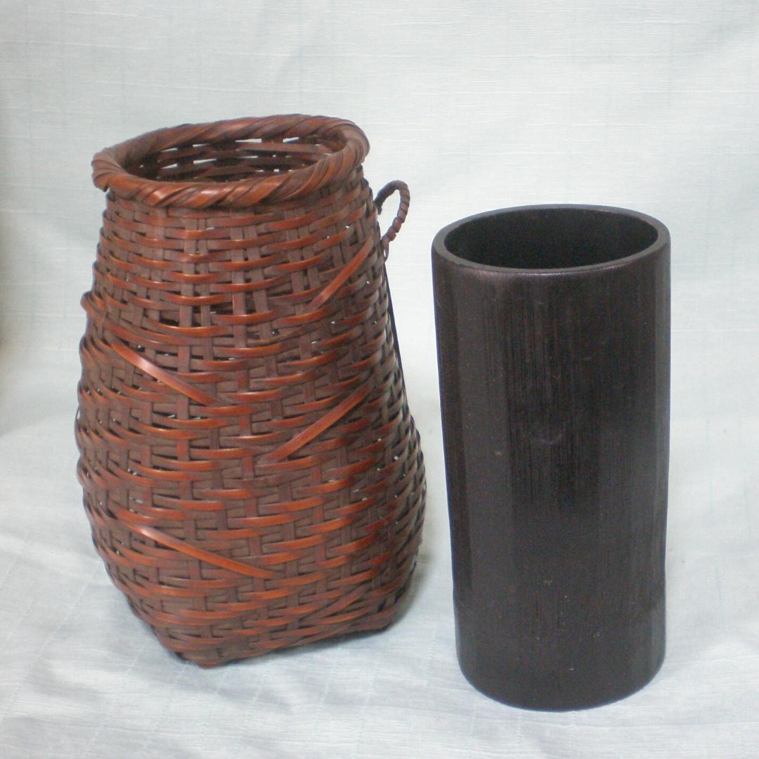 ■ 花器　竹籠　生花　落とし付き　豊南 作