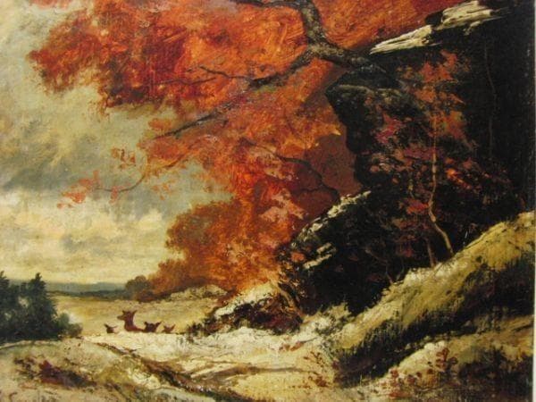 ギュスターヴ・クールベ　【牝鹿のいる雪の風景】　高級画集画、状態良好