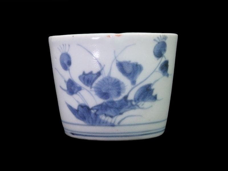 古伊万里　染付　薊の図　蕎麦猪口　832AS-fbvw