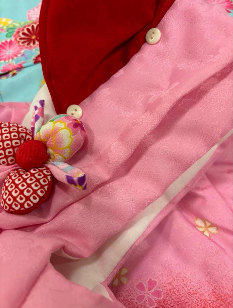 七五三　女の子　はなひめ　水色着物　カラフル　桜　熨斗目　狛犬　新品