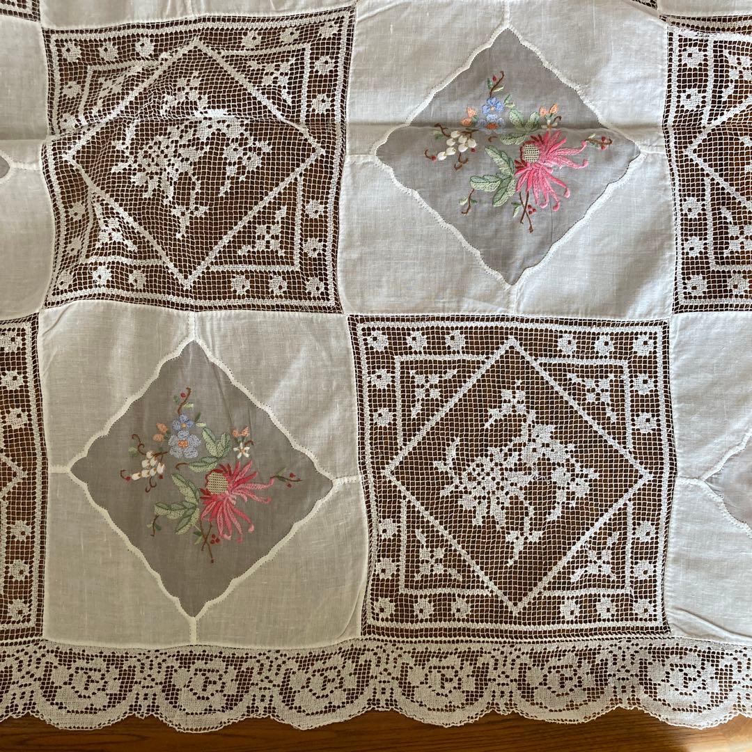 未使用　大判　テーブルクロス　スワトウ仙頭　手刺繍　レース　特大
