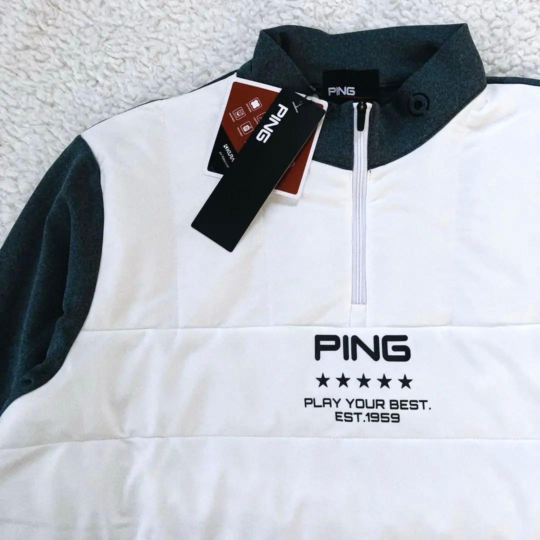 【新品】PING 2024年　キルティング ハーフジップシャツ　ホワイト　M