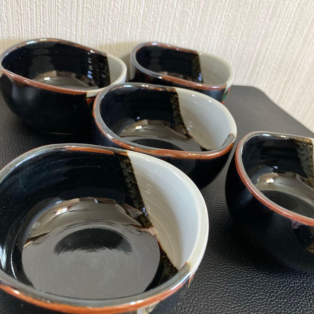 昭和レトロ新品 九谷焼 岳山小鉢揃5客セット仙人鯉 木米骨董品食器小皿取り皿陶器