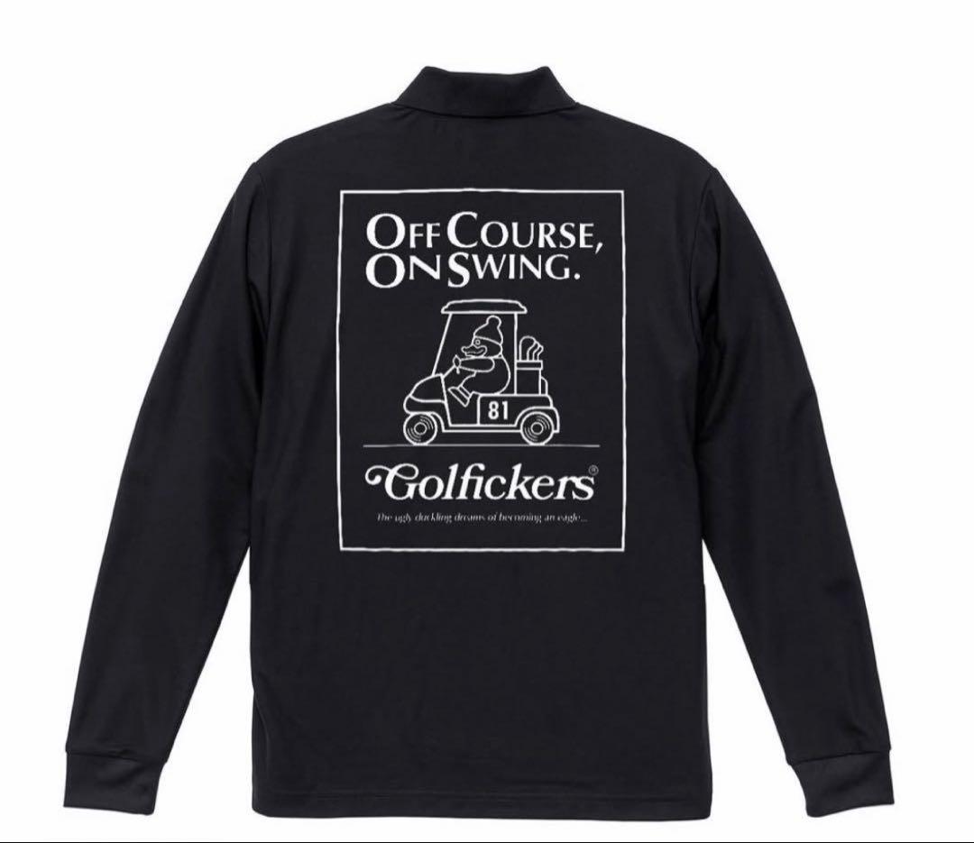 Long Sleeve Polo Golfickers 黒長袖ポロシャツ XXL