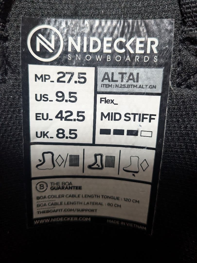 Nidecker Altai 24-25 スノボブーツ 27.5cm 保証書付