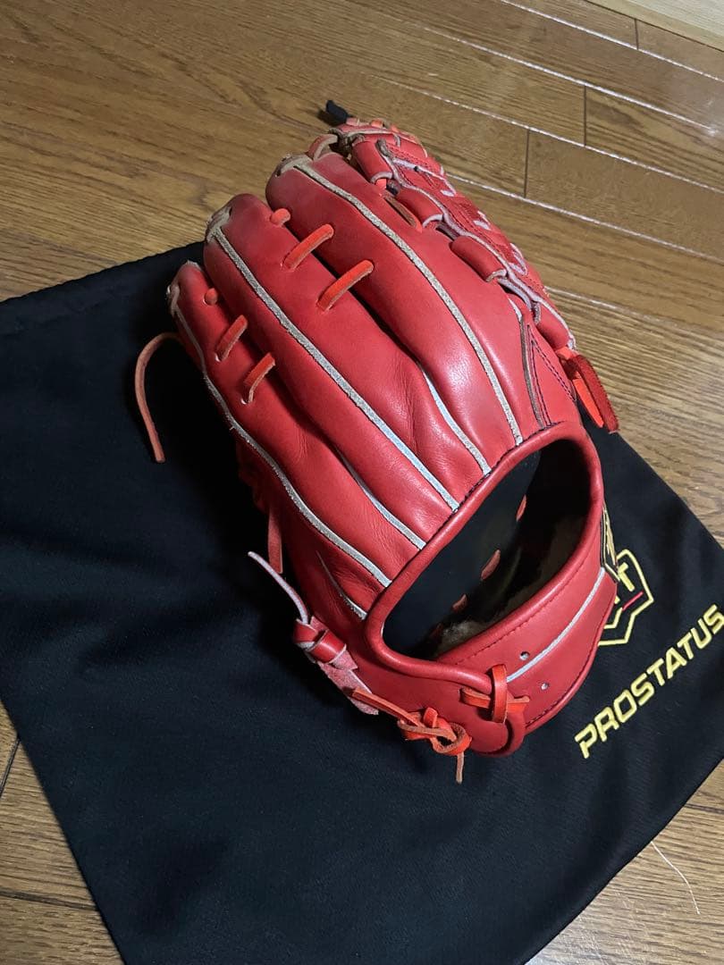 野球 硬式用グローブ ZETT 源田モデル 赤 ほぼ新品 袋付き 手入れ道具付き