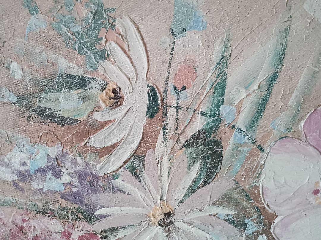 油絵 花 パステルカラー 金色フレーム