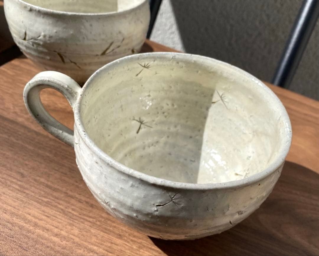 和モダン 陶芸カップ 6客 手描き草文様 ナチュラル系