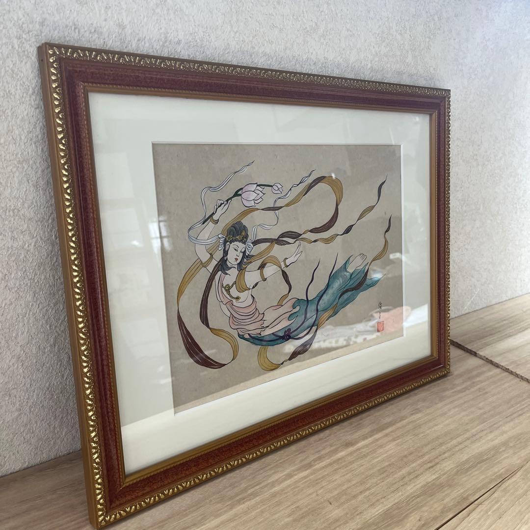 仏画 神話の美しい手書き絵画 額縁付き　壁掛け紐付きA3サイズ