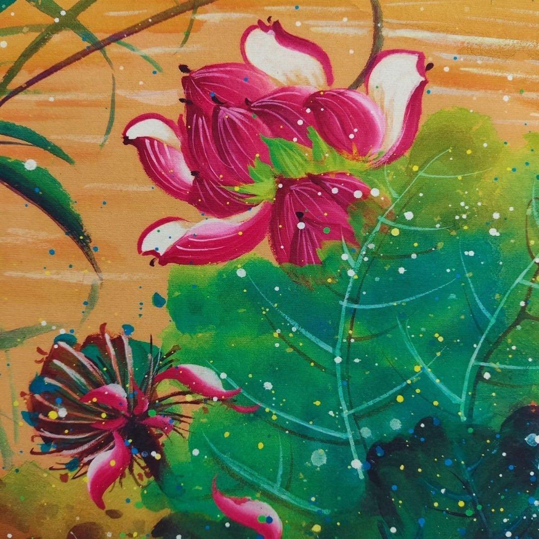 四尺 掛け軸 王雪涛 花鳥図 蓮 鶴 中国画 宣紙 表装済み 証明書付き