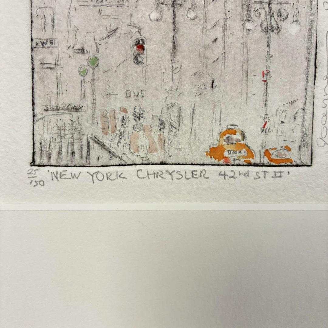 美品 ジョアン・アイザック「ニューヨーククライスラービル」銅版画+手彩 サイン有