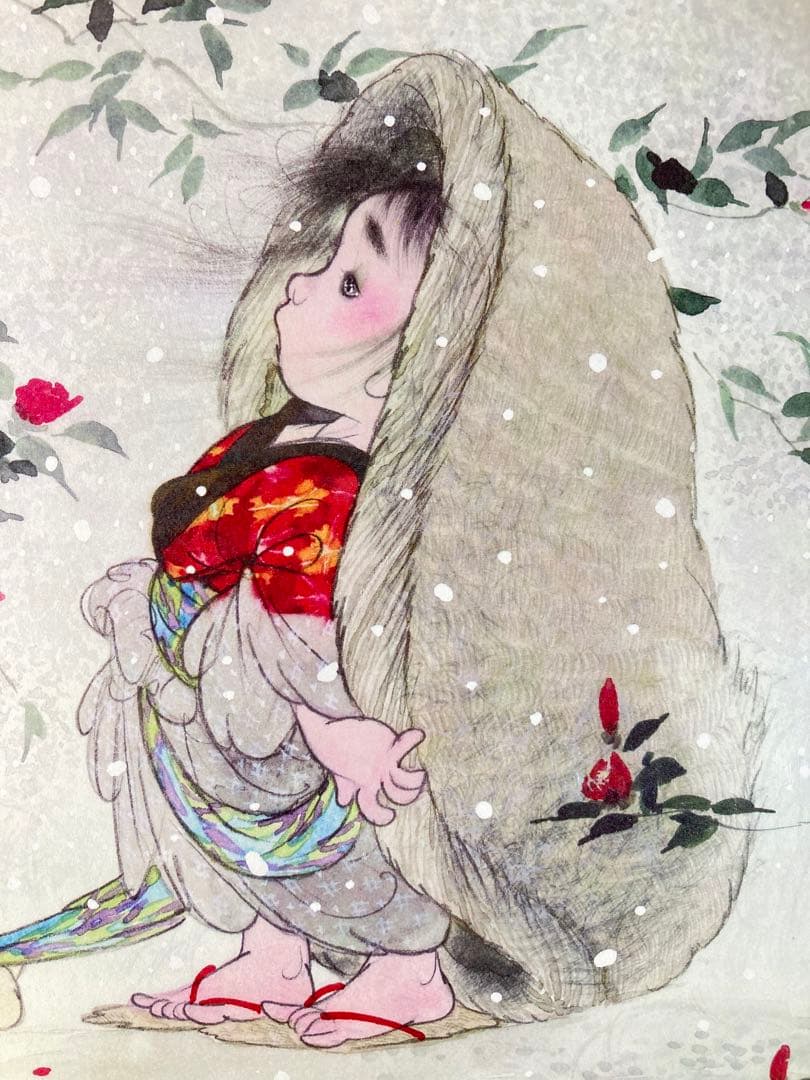【真作保証】中島潔「寒椿」リトグラフ 直筆サイン 版画 絵画 額装 あずま工芸