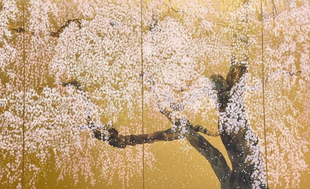 【新品】中島千波 『醍醐寺三宝院枝垂桜..』ポスター 複製　セピア額付　 金背景