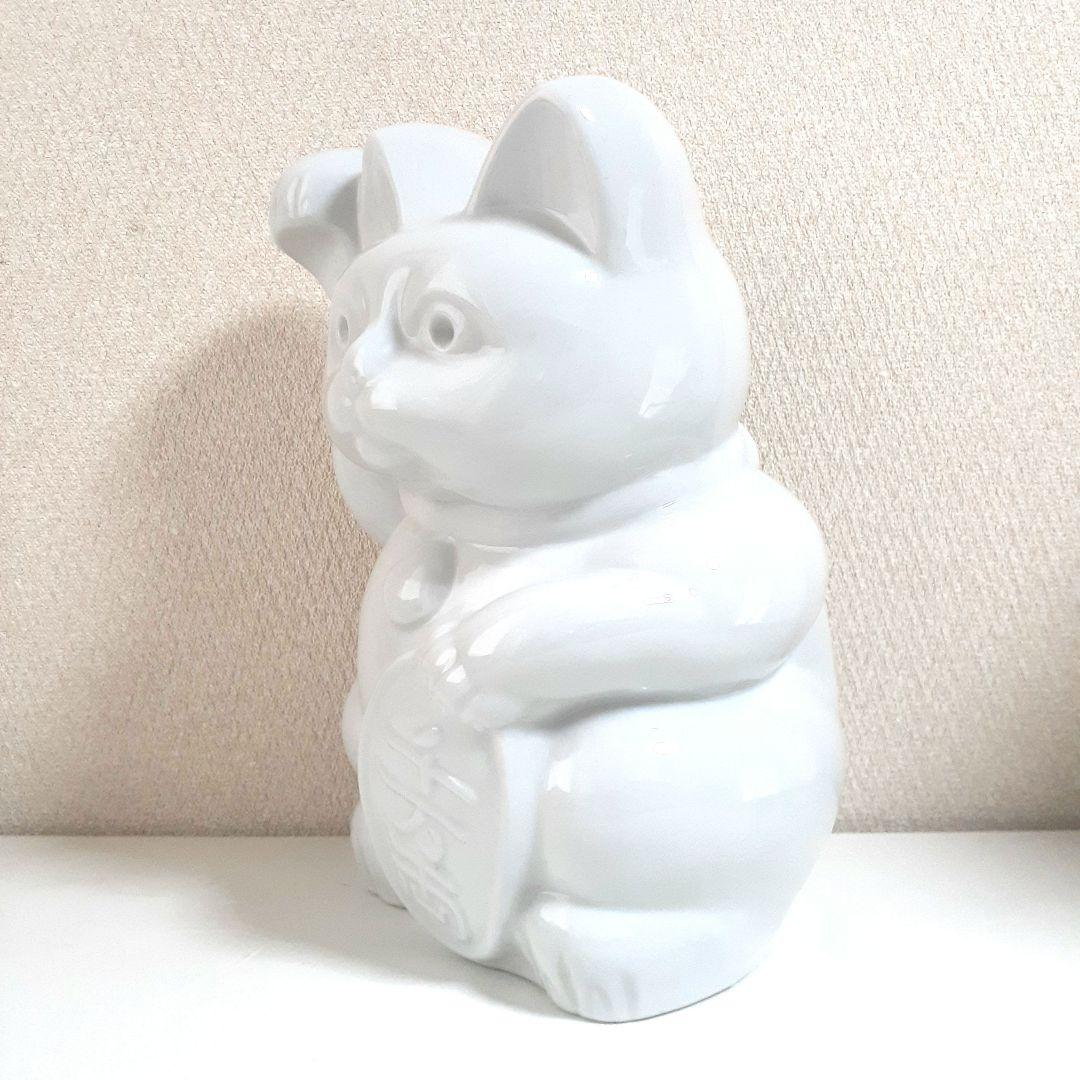083 希少 瀬戸焼 ホワイト招き猫 高さ29cm 1点もの 陶器製 日本製