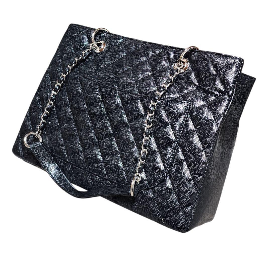CHANEL　トートバッグ　黒　大容量　シルバー