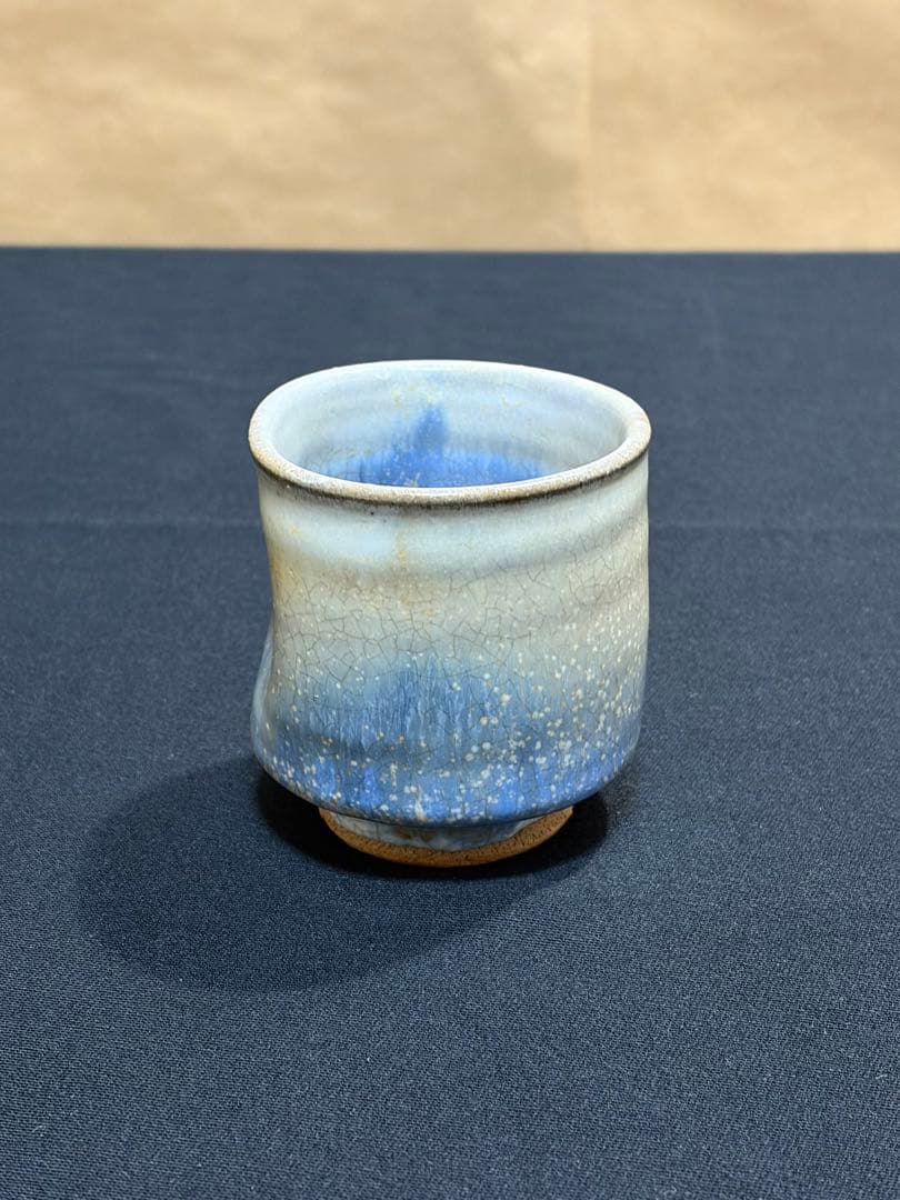 湯呑み 青色グラデーション 陶器 益子焼　陶芸家　作陶家　#え