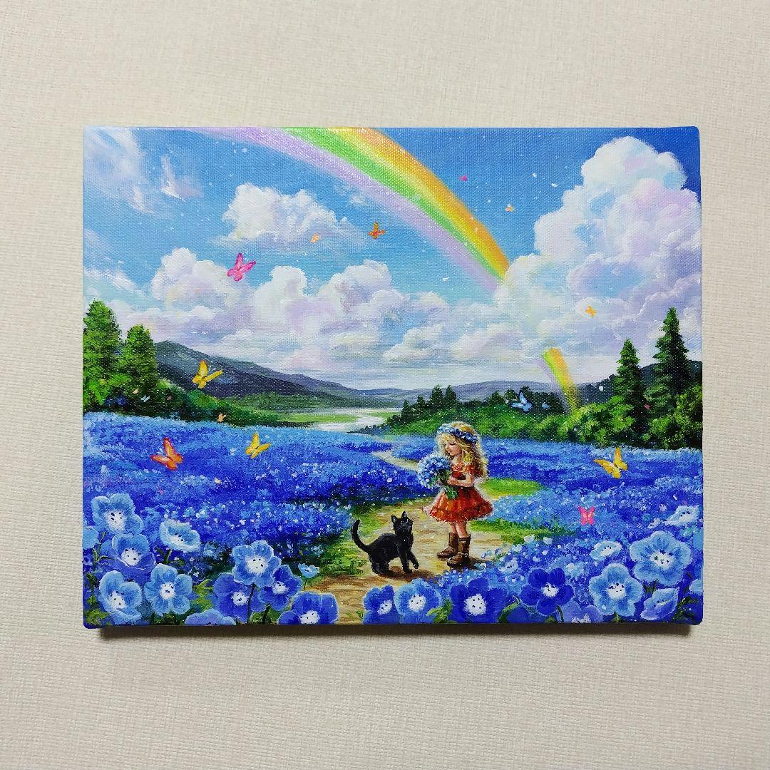 K*Z様 【青い花が輝く日】アクリル画 F3 風景画 絵画