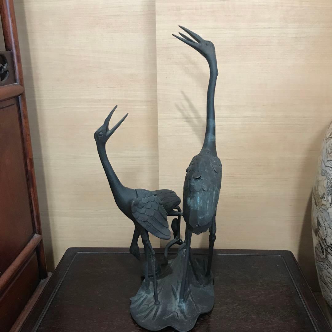 希少品　香炉　古美術　骨董品　古銅鶴香炉　蓮に鶴　置物