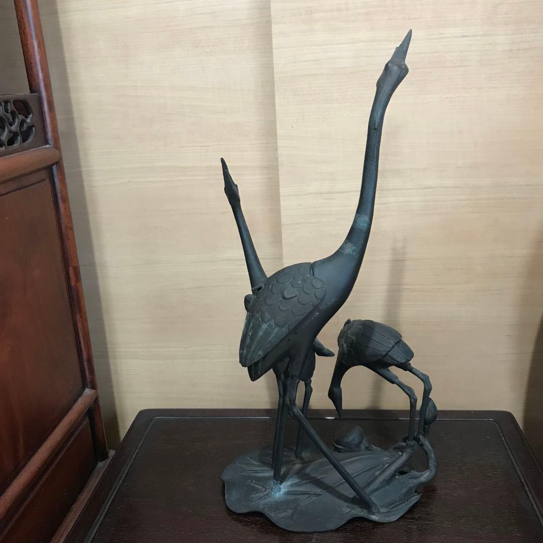 希少品　香炉　古美術　骨董品　古銅鶴香炉　蓮に鶴　置物