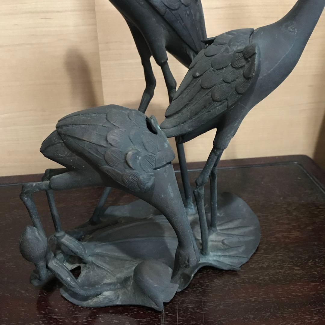 希少品　香炉　古美術　骨董品　古銅鶴香炉　蓮に鶴　置物