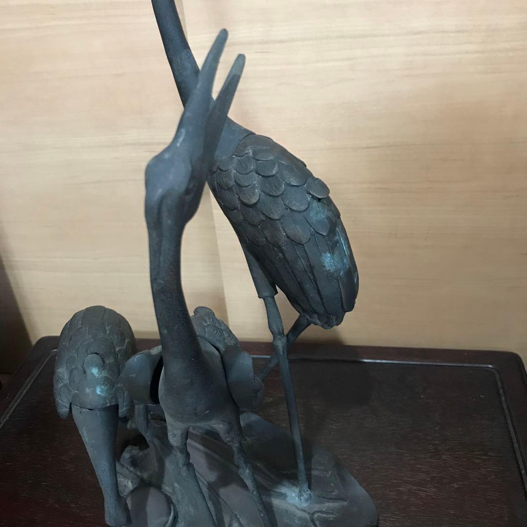希少品　香炉　古美術　骨董品　古銅鶴香炉　蓮に鶴　置物