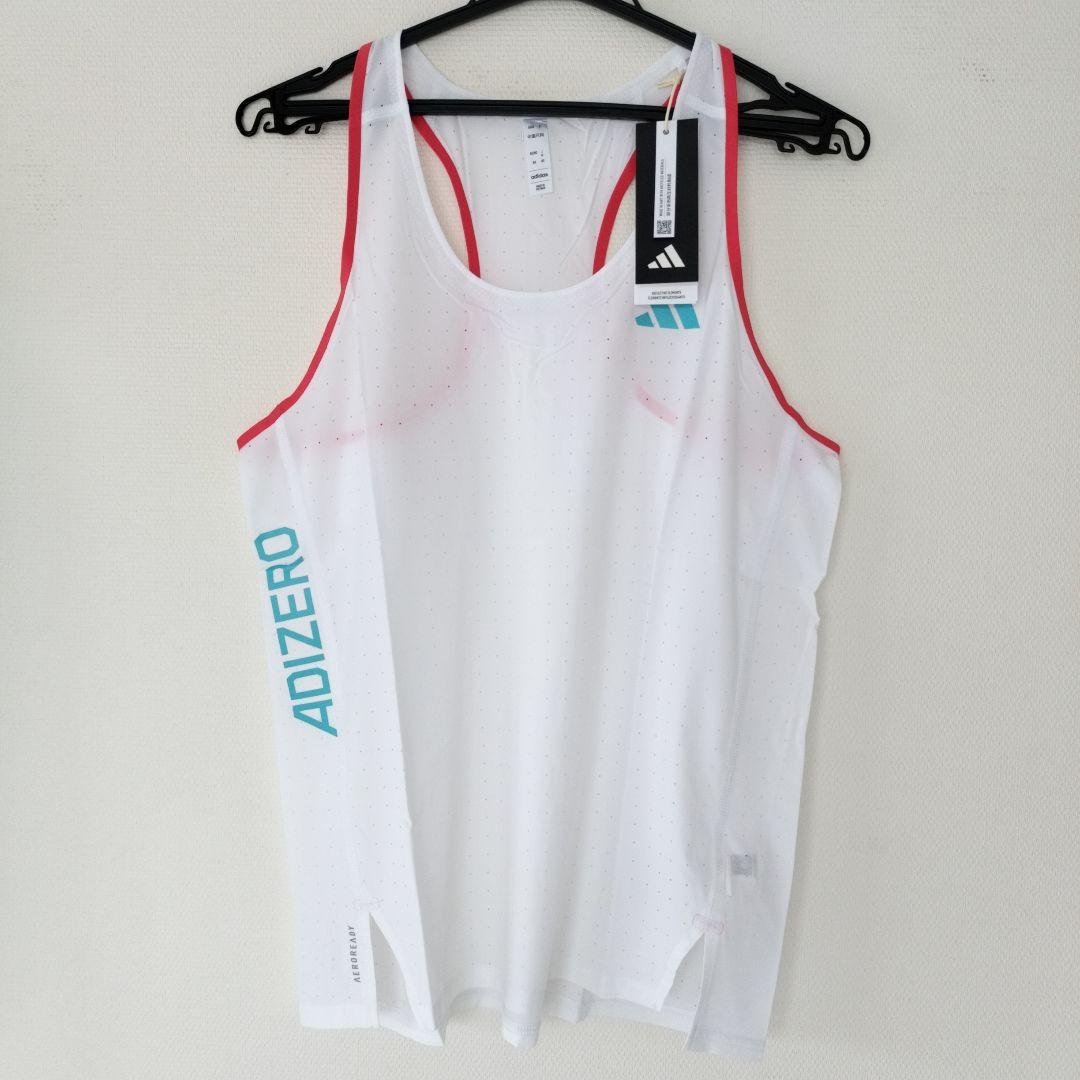 adidas ADIZERO シングレット ホワイト/レッド