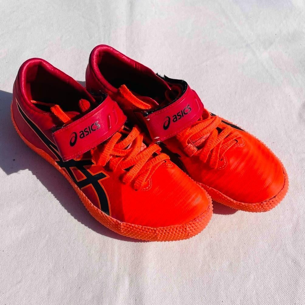 kumachanさん専用ASICS スパイクシューズ オレンジ/赤 ベルクロ付き