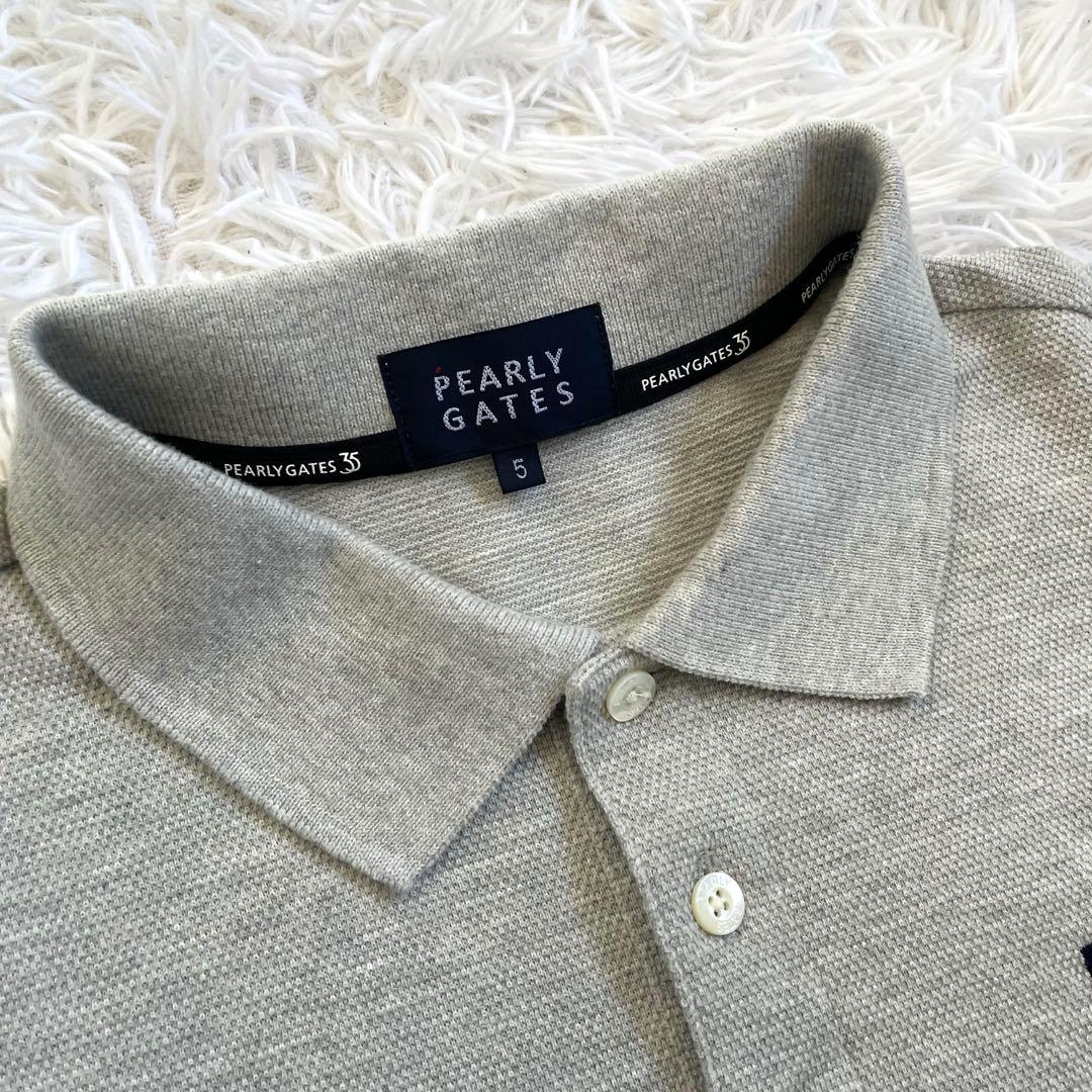美品 パーリーゲイツ ポロシャツ ストレッチ 35周年 グレー L サイズ5