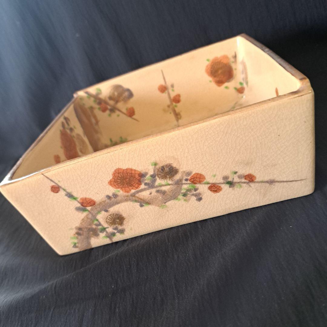 「京焼の美 \"雲楽\"(うんらく)の菓子鉢」 色絵角鉢(幅20cm) 骨董アンティ