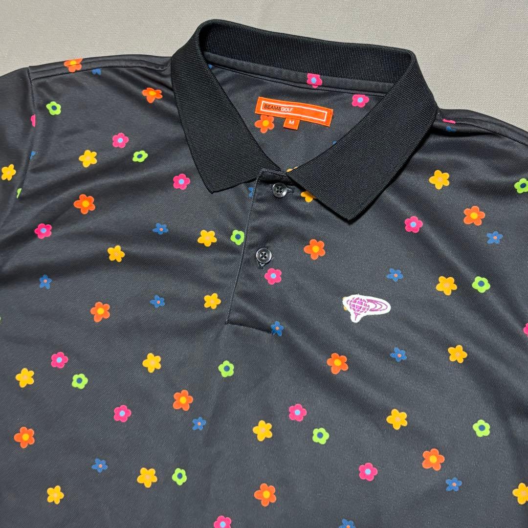 ビームスゴルフBEAMSGOLF 小花柄総柄半袖ポロシャツ M
