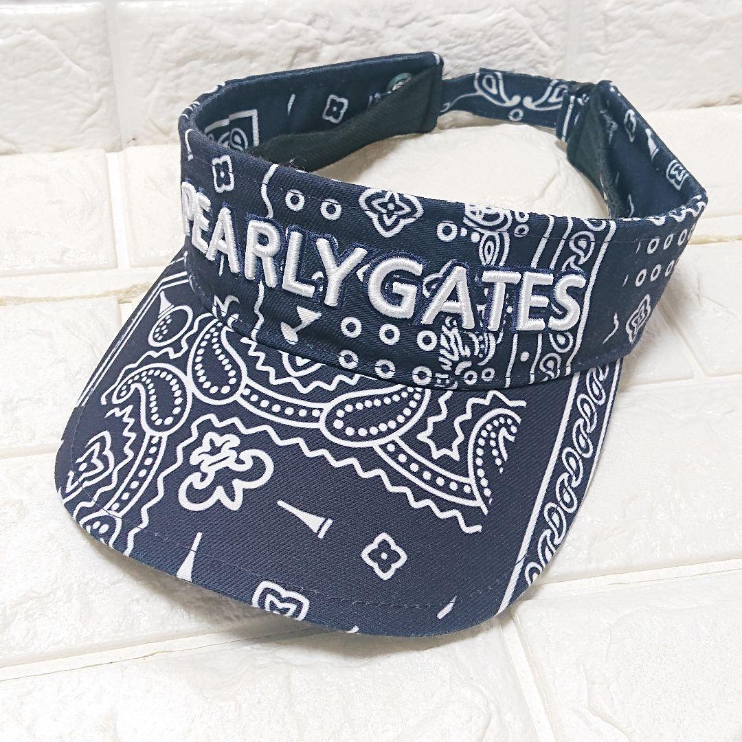 パーリーゲイツ キャップ バイザー ネイビー 総柄 FR 手洗い洗濯済