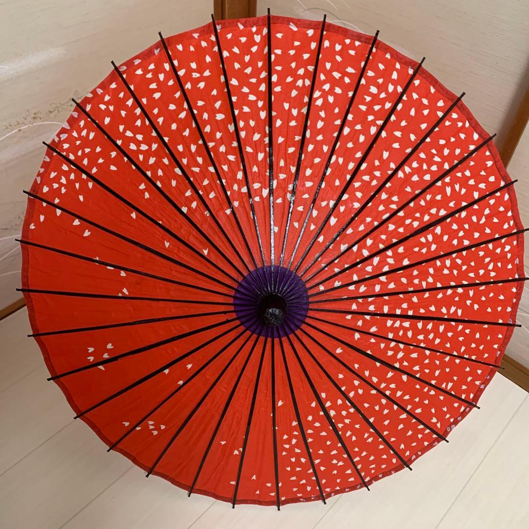 舞踊傘 赤色 桜吹雪　2本セット　蛇の目傘　日本舞踊　踊り　和傘　収納袋付き