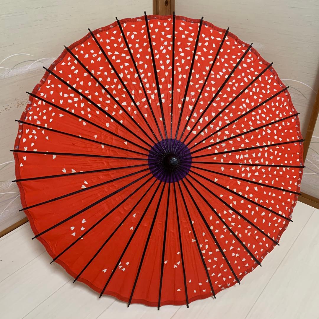 舞踊傘 赤色 桜吹雪　2本セット　蛇の目傘　日本舞踊　踊り　和傘　収納袋付き