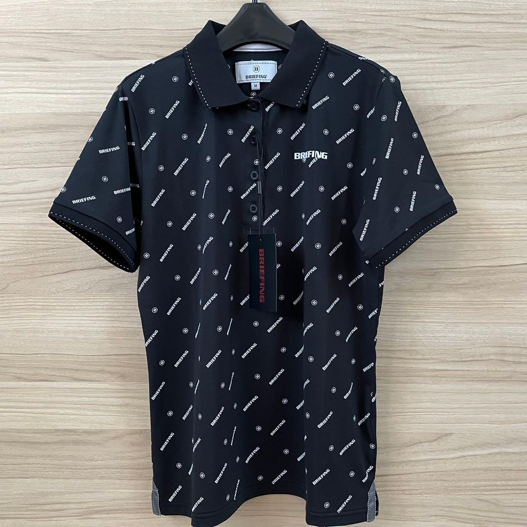 新品★23,100円 黒M BRIEFINGゴルフ ポロシャツ ロゴ総柄