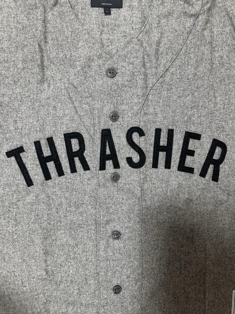 HUF THRASHER ボタン付きシャツ グレー　Lサイズ