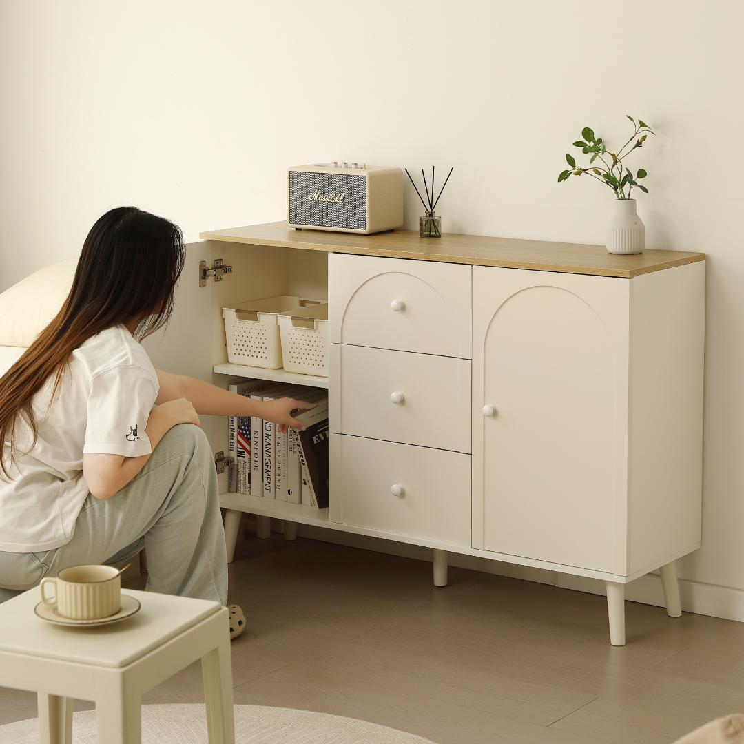 リビング収納 35cm×118cm コンパクトサイドボード 引き出し ナチュラル