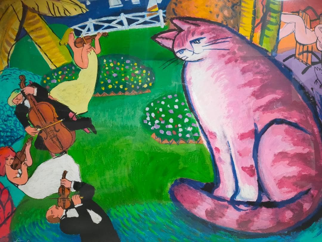 送料込【真作】Michael Leu　マイケル・ルー　リトグラフ　直筆サイン　猫