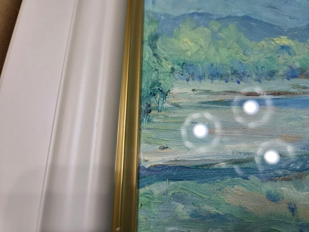 【美品】 肉筆油彩風景画 ホワイト額縁フレームつき「白馬連峰」6号サイズ