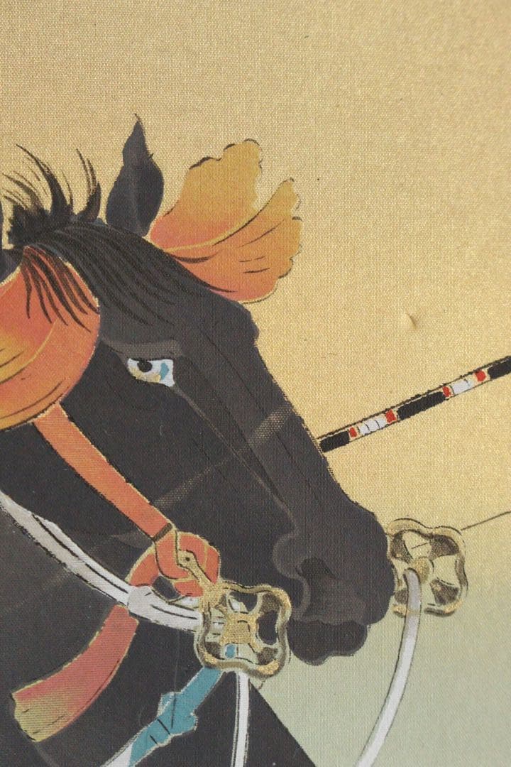 No5946 掛軸　山田邦人　「武者」　絹本着色　共箱　人物　日本画　送料無料
